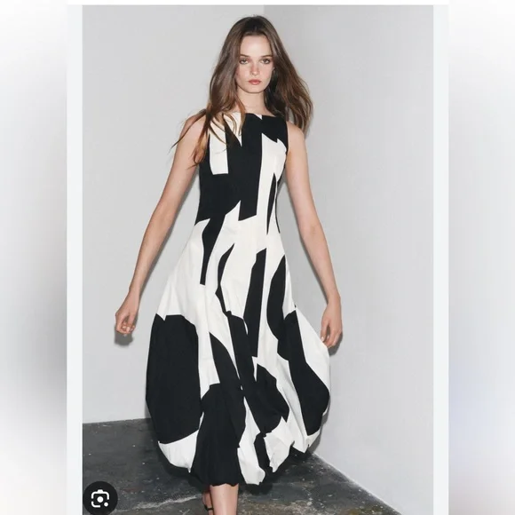 Zara Black and White Midi Dress - Picture 4 of 11